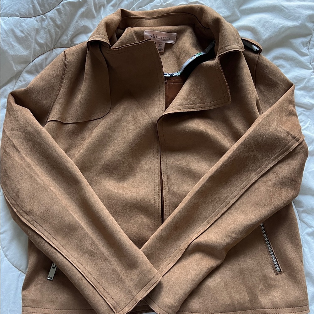 Philosophy Beige Faux Suede Jacket with Silver Accents